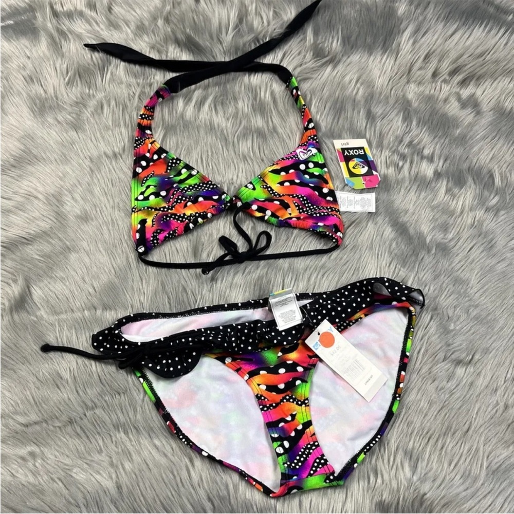 Vintage Y2K Roxy Girls Grill Polka Dot Ruffle Bikini Swimsuit Size 16